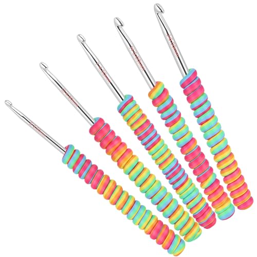 Häkelnadeln für Anfänger, 3,5 mm (E) - 6,0 mm (J), Farbverlauf, ergonomischer Griff für Arthritis, extra lange Aluminium-Häkelnadeln, ideales Häkelset, Geschenk für Frauen und Kinder von Aeelike