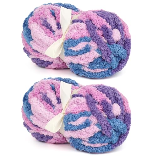 Riesiges grobes Chenille-Garn für Decke, Blaubeeren-Violett, gemischte Farben, super sperrig, weich, flauschiges Chenille-Garn, Batikfärbung, Anfängergarne zum Häkeln und Armstricken (2 Stück, je 28 m von Aeelike