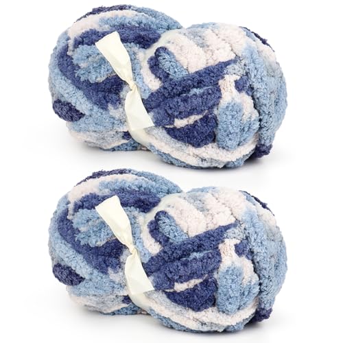 Riesiges grobes Chenille-Garn für Decke, Frostblau, gemischte Farben, super sperrig, weich, flauschiges Chenille-Garn, Batikfärbung, Anfängergarne zum Häkeln und Armstricken (2 Stück, je 28 m/227 g) Riesiges grobes Chenille-Garn für Decke, Frostblau, gemischte Farben, super sperrig, weich, flauschiges Chenille-Garn, Batikfärbung, Anfängergarne zum Häkeln und Armstricken (2 Stück, je 28 m/227 g) von Aeelike