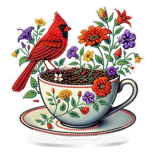 Aeepics DIY Diamond Art Tabletop Kit für Erwachsene, Acryl Desktop Diamant Malerei Kit Ornament, Stand Up Diamond Art Painting Board Kit (Kardinal Bird) von Aeepics