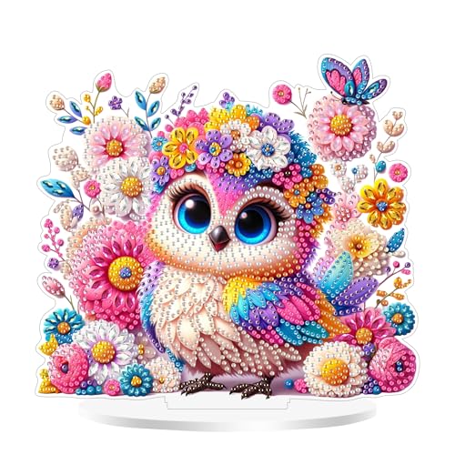 Aeepics DIY Diamond Art Tabletop Kit für Erwachsene, Acryl Desktop Diamant Malerei Kit Ornament Stand Up Diamond Art Painting Board Kit (Eule) von Aeepics