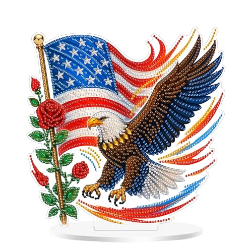 Aeepics DIY Diamond Art Tabletop Kit für Erwachsene, Acryl Desktop Diamanten Malerei Kit Ornament, Stand Up Diamond Art Painting Board Kit (Adler und Amerikanische Flagge) von Aeepics