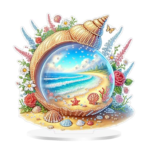 Aeepics DIY Diamond Art Tabletop Kit für Erwachsene, Acryl Desktop Diamanten Malerei Kit Ornament, Stand Up Diamond Art Painting Board Kit (Conch Beach) von Aeepics
