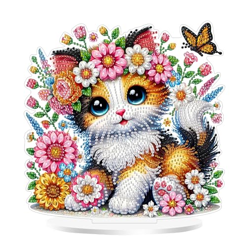 Aeepics DIY Diamond Art Tabletop Kit für Erwachsene, Acryl Desktop Diamanten Malerei Kit Ornament, Stand Up Diamond Art Painting Board Kit (Katze) von Aeepics