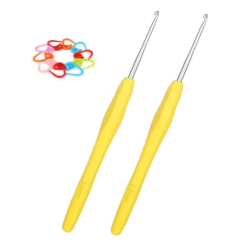 Aeeque 2,0 mm Häkelnadel, 2 Stücke Häkelnadel Set mit Zubehör, Aluminium Häkelnadeln mit Gummigriff, Weich TPR Häkelnadeln für Arthritis, Bunt Häkelnadel Kleine zum Häkeln Schal, Pullover, Mützen Aeeque 2,0 mm Häkelnadel, 2 Stücke Häkelnadel Set mit Zubehör, Aluminium Häkelnadeln mit Gummigriff, Weich TPR Häkelnadeln für Arthritis, Bunt Häkelnadel Kleine zum Häkeln Schal, Pullover, Mützen von Aeeque