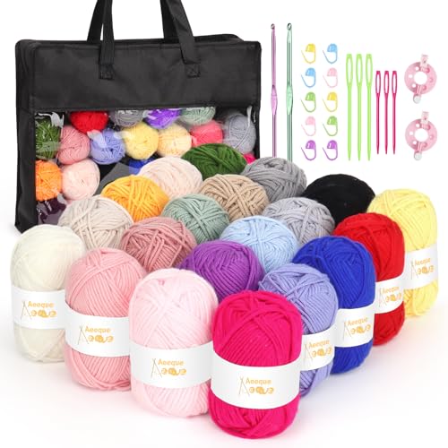 Aeeque 20 x 25g Häkelgarn Set, Häkel Wolle zum Häkeln/Stricken Socken, Mütze, Pullover, Decken, Häkeltiere,Acryl Wolle Set mit Zubehör, Häkelnadel 3,0mm-4,0mm, 20 Farben Bunte Häkelgarn Aeeque 20 x 25g Häkelgarn Set, Häkel Wolle zum Häkeln/Stricken Socken, Mütze, Pullover, Decken, Häkeltiere,Acryl Wolle Set mit Zubehör, Häkelnadel 3,0mm-4,0mm, 20 Farben Bunte Häkelgarn von Aeeque