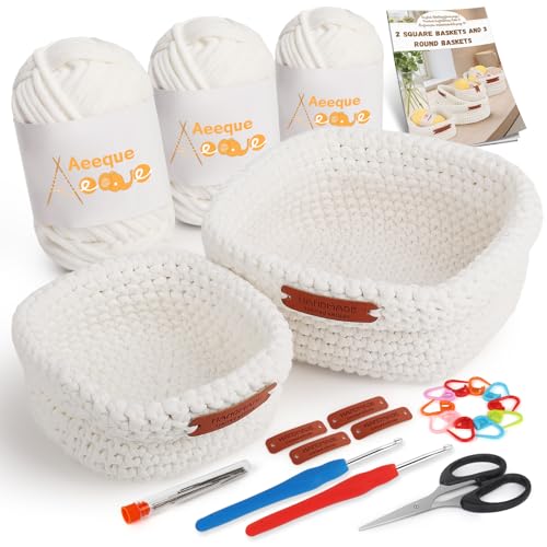 Aeeque 2pcs Körbe Häkeln Set, Quadratischer Häkelkörbe Häkel Set mit Deutsch Anleitung für Erwachsene, Häkeln für Körbe DIY, Textilgarn zum Häkeln Tasche, Komplett Häckel Kit mit Zubehör, Weiß Aeeque 2pcs Körbe Häkeln Set, Quadratischer Häkelkörbe Häkel Set mit Deutsch Anleitung für Erwachsene, Häkeln für Körbe DIY, Textilgarn zum Häkeln Tasche, Komplett Häckel Kit mit Zubehör, Weiß von Aeeque