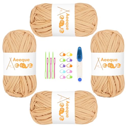 Aeeque 4 x 100g Tshirt Garn, T-shirt Garn zum Häkeln und Stricken, Bändchengarn für Körbe,Dicke Häkelgarn für Häkeltaschen, Teppiche, Mütze, Khaki Aeeque 4 x 100g Tshirt Garn, T-shirt Garn zum Häkeln und Stricken, Bändchengarn für Körbe,Dicke Häkelgarn für Häkeltaschen, Teppiche, Mütze, Khaki von Aeeque