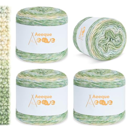 Aeeque Farbverlaufsgarn Baumwolle, 400g Gradient Wolle zum Stricken, 245m Superweiche Dicke Wolle zum Häkeln, Mehrfarbiges Farbverlaufswolle zum Stricken Schal, Mütze, Decke (Grüner Farbverlauf) von Aeeque