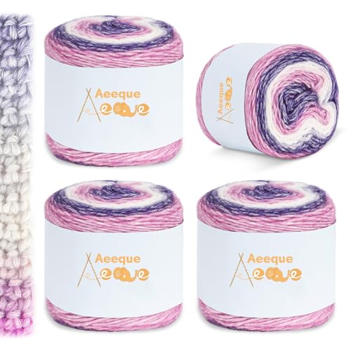 Aeeque Farbverlaufsgarn Baumwolle, 400g Gradient Wolle zum Stricken, 245m Superweiche Dicke Wolle zum Häkeln, Mehrfarbiges Farbverlaufswolle zum Stricken Schal, Mütze, Decke (Lila Farbverlauf) von Aeeque