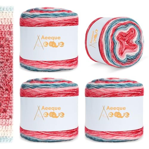 Aeeque Farbverlaufsgarn Baumwolle, 400g Gradient Wolle zum Stricken, 245m Superweiche Dicke Wolle zum Häkeln, Mehrfarbiges Farbverlaufswolle zum Stricken Schal, Mütze, Decke (Rot-Blauer Farbverlauf) von Aeeque