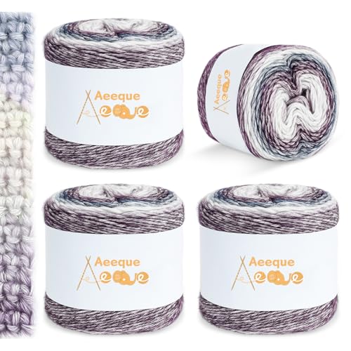 Aeeque Farbverlaufsgarn Baumwolle, 400g Gradient Wolle zum Stricken, 246m Superweiche Dicke Wolle zum Häkeln, Mehrfarbiges Farbverlaufswolle zum Stricken Schal, Mütze, Decke (Lila-Grauer Farbverlauf) von Aeeque