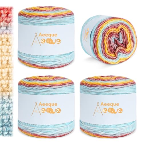 Aeeque Farbverlaufsgarn Baumwolle, 400g Gradient Wolle zum Stricken, 247m Superweiche Dicke Wolle zum Häkeln, Mehrfarbiges Farbverlaufswolle zum Stricken Schal, Mütze, Decke (Lila-Gelber Farbverlauf) von Aeeque