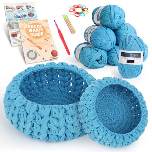 Aeeque Korb Häkeln Set, Textilgarn zum Häkeln für Körbe, Häkelset für Anfänger mit Anleitung zum Häkelkorb, DIY Häkeln Schalen Set, Starter Häkel Set Lernen (Blauer See) von Aeeque