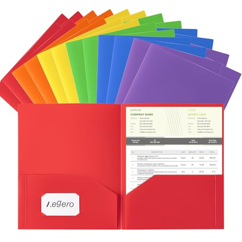Aegero Kunststoff-Ordner mit Taschen (24 Stück, verschiedene Farben), strapazierfähig, mit Visitenkartenschlitz, 2 Fächern, Ordner für Schule und Büro, Briefgröße von Aegero