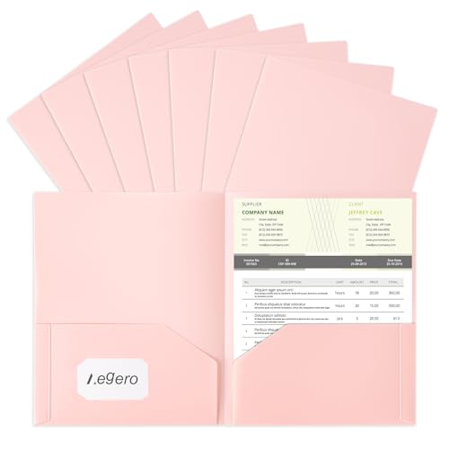 Aegero Kunststoff-Ordner mit Taschen (7 Stück, Sakura Pink), strapazierfähige Aktenordner mit Visitenkartenschlitz, 2 Fächern, Ordner für Schule und Büro, Briefgröße von Aegero