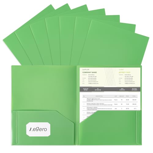 Aegero Kunststoff-Ordner mit Taschen (7 Stück, grün), strapazierfähig, mit Visitenkartenschlitz, 2 Fächern, Ordner für Schule und Büro, Briefgröße von Aegero