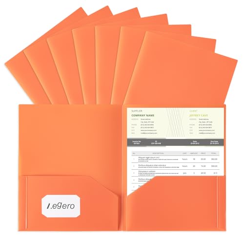 Aegero Kunststoff-Ordner mit Taschen (7 Stück, orange), strapazierfähig, mit Visitenkartenschlitz, 2 Fächern, Ordner für Schule und Büro, Briefgröße von Aegero