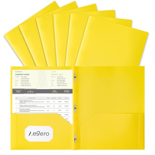 Aegero Ordner mit Taschen und Zinken mit Verschlüssen (6 Stück, gelb), robuste Kunststoff-Taschenordner mit Zinken, reißfest, 2 Taschen und 3 Zinken, Ordner für Schule und Büro, Briefgröße von Aegero