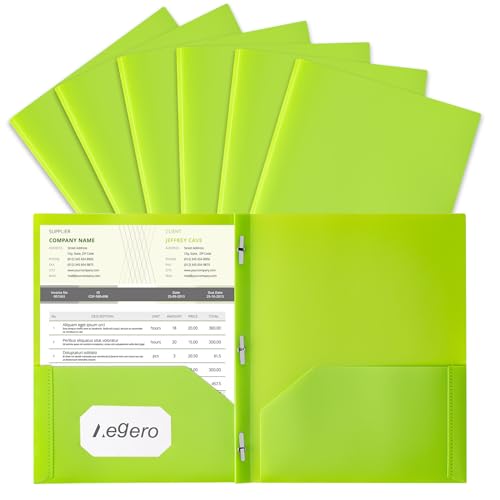 Aegero Ordner mit Taschen und Zinken mit Verschlüssen (6 Stück, grün), robuste Kunststoff-Taschenordner mit Zinken, reißfest, 2 Taschen und 3 Zinken, Ordner für Schule und Büro, Briefgröße von Aegero