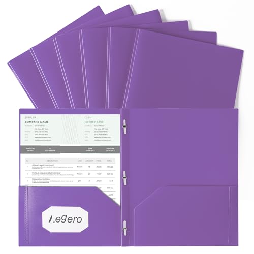 Aegero Ordner mit Taschen und Zinken mit Verschlüssen (6 Stück, lila), robuste Kunststoff-Taschenordner mit Zinken, reißfest, 2 Taschen und 3 Zinken, Ordner für Schule und Büro, Briefgröße von Aegero