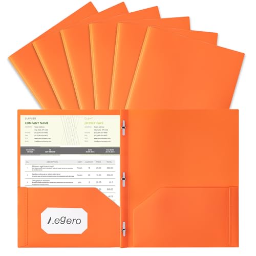 Aegero Ordner mit Taschen und Zinken mit Verschlüssen (6 Stück, orange), robuste Kunststoff-Taschenordner mit Zinken, reißfest, 2 Taschen und 3 Zinken, Ordner für Schule und Büro, Briefgröße von Aegero