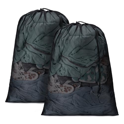 Aegero XL-Wäschesäcke aus Netzstoff, maschinenwaschbar, mit Kordelzug und ID-Tag, großer Wäschekorb, genug für Waschutensilien für Reisen, Sport, 61 x 91,4 cm, Schwarz, 2 Stück von Aegero