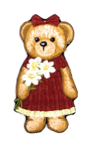 Aeisage Aufnäher zum Aufbügeln, Motiv: Teddybär mit Blume, bestickt, niedliches Tier, dekoratives Logo für Mädchen, Teddybär-Applikation, aufgenäht von Aeisage