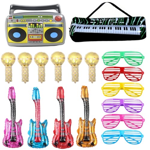 Aufblasbare Party -Requisiten, Aufblasbares Gitarrenmikrofon, Aufblasbare Klaviermusikinstrumente, Party -Dekoration Ballon mit Farbigen Brillen für Party -Requisiten(18 PCs) von Aelmiyw