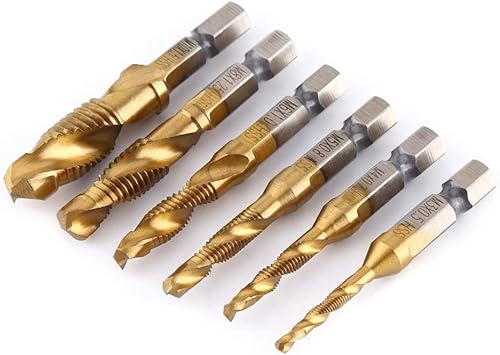 Aeloa Bohrer Bits-6pcs metrisches Gewinde M3-M10 Titan beschichtet HSS Bohrer und Gewindebohrer 1/4"Sechskantschaft von Aeloa