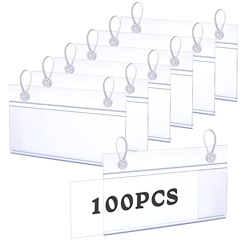 Aemygo 100 Stück Kunststoff-Etikettenhalter, 10x5.7 cm, Preisschilder, Draht-Regaletikettenhalter mit 200 Stück, einfaches Knopf-Design, Drahtkorb-Etikettenhalter für Korb, Markt und Zuhause von Aemygo