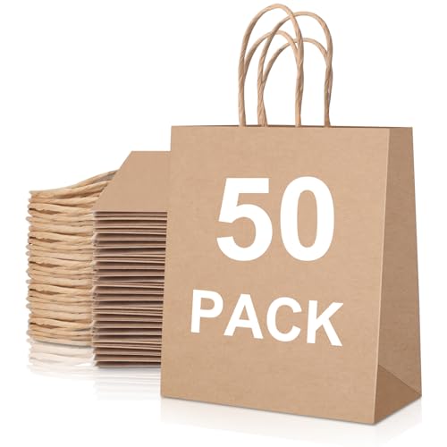 Aenienoe 50 Stück Papiertüten Kraftpapiertüten mit Henkel Geschenktüten Tüten Krafttaschen mit Griffen 27x21x11cm von Aenienoe