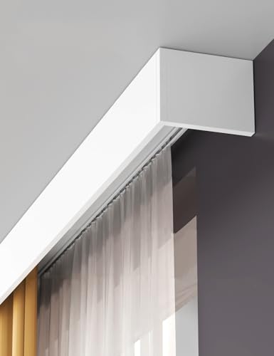 Aeovot Gardinen-Schiene Deckenmontage 2-Läufig mit Dekorative Schallwand, Vorhangbox de Aluminium mit Leise Riemenscheibe, Deckenabschlussleisten für Raumteiler Schlafzimmer Wohnzimmer(3.5m(11.5ft)) von Aeovot