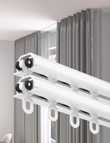 Einbau-Gardinenschiene 2-Läufig Unsichtbare aus Aluminium - 100-600 cm Länge Vorhangschiene Deckenmontage mit Geräuscharmer Riemenscheibe für Schiebegardinen Schlafzimmer(Weiß,2m(6.6ft)) von Aeovot