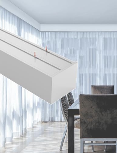 Weiße Doppelte Vorhangschiene und Vorhangkasten - Vorhangbesatz mit Leiser Rolle und Dekorativer Prallplatte, Gesimsbretter aus Aluminiumlegierung für Die Deckenmontage in Fenstern(2.4m(7.9ft)) von Aeovot