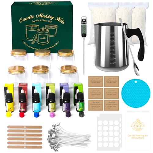Aeraroma Kerzen Selber Machen Set, Kerzenherstellung Kit Zubehör, Duftkerze Geschenke Set mit 600g Wachs, 900ml Wachsschmelztiegel, Glasgefäße, Candle Making Kit DIY Gießen Kerzen für Erwachsene von Aeraroma