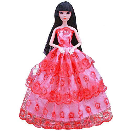 Aeromdale 1/6 Puppen-Kleidung, Blumen-Spitze, Abendkleid, Outfit für 26 cm - 30 cm, Puppenzubehör, nur Spielzeug, Puppen-Kostüm, rot, 1 Stück von Aeromdale