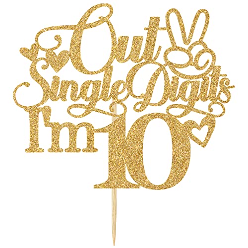 Aeryourtar Glitter Out Single Digits I'm 10 Cake Topper, Happy 10th Birthday Kuchendekoration, Hello10/Cheers to 10 Years Birthday Party Dekoration Supplies, Gold Glitter von Aeryourtar
