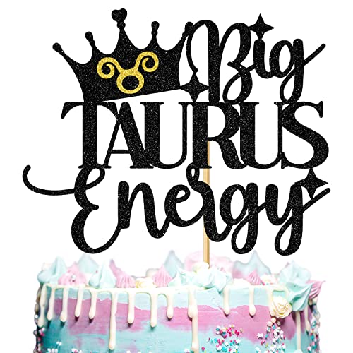 Big Taurus Energy Cake Topper, Happy Taurus Birthday Cake Decor, 12 Constellation Sternzeichen Thema Geburtstag Party Dekorationen Supplies, Schwarz Glitzer von Aeryourtar