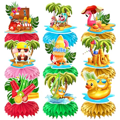 Luau Sommer Waben-Mittelstücke, Luau-Mittelstücke für Tische, Hello Summer Vacation, Tischschild, tropischer Strand, hawaiianischer Geburtstag, Einweihung, Jahrestag, Party, Dekorationen, Zubehör, 9 von Aeryourtar
