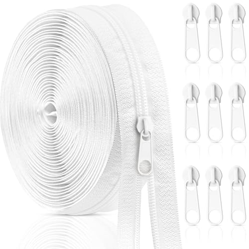Aerzouser Endlosreißverschluss mit Zipper，10 Meter Reißverschluss Meterware，Bringen Sie 10 mit Zipper，Nylon Reisverschluss Endloses，Reißverschluss，Geeignet für Kleidung, Bettwäsche usw (Weiß, #3) von Aerzouser