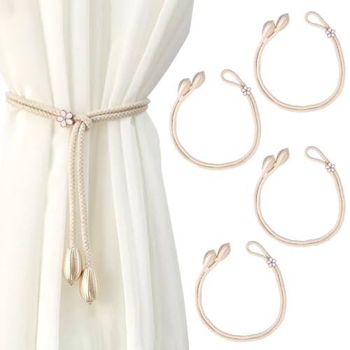 4 Stück Gardinenhalter Raffhalter, Vorhang Seil Schnallen, Einstellbar Gewebte Vorhanghalter, für Gardinen Befestigung, Lagerung Vorhänge, zur Dekoration von Wohnzimmer, Büro und Schlafzimmer (Beige) 4 Stück Gardinenhalter Raffhalter, Vorhang Seil Schnallen, Einstellbar Gewebte Vorhanghalter, für Gardinen Befestigung, Lagerung Vorhänge, zur Dekoration von Wohnzimmer, Büro und Schlafzimmer (Beige) von AetherAurora