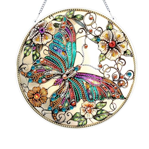 Diamond Painting Schmetterling Deko Türkranz mit Kette 5D Diamond Painting Fensterbilder Schmetterling DIY Kristall Malerei Anhänger mit Kette, für Eingang und Fenster Wand Decor von AetherAurora