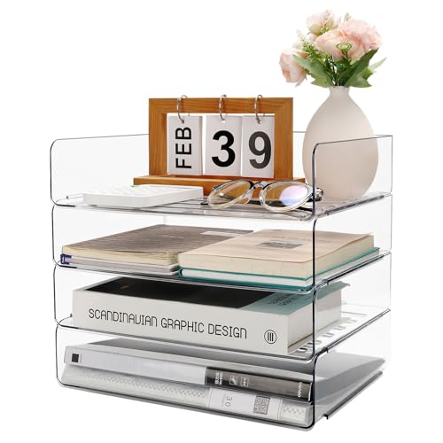 Aevcvok 4 Stück Transparente Briefablage, Ablagefächer Stapelbar, PET Dokumentenablage A4, Papierablage, Schreibtisch Organizer Ablage für Büro Office Schule Dokumente von Aevcvok