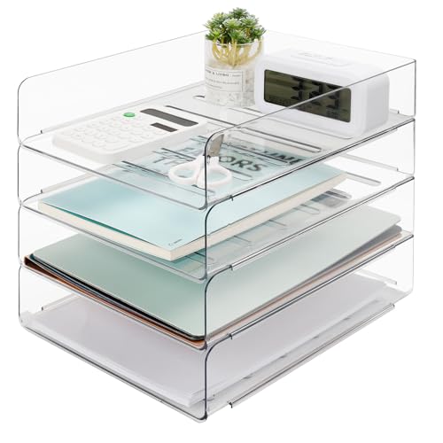 Aevcvok 4 Stück Transparente Briefablage A4 Stapelbar, Schreibtisch Ablagefächer, PET Dokumentenablage A4, Bürobedarf, Papierablage, Schreibtisch Organizer Ablage für Büro Office Zuhause von Aevcvok