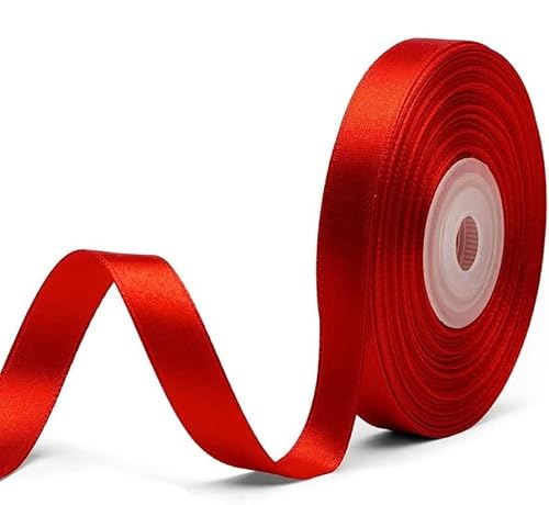 Afahok Einfarbiges, doppelseitiges rotes Satinband, 0,95 cm x 22,7 m, Weihnachtsbänder können für Geschenkverpackungen, Weihnachten, Hochzeit, Party, Dekoration, Basteln usw verwendet werden von Afahok