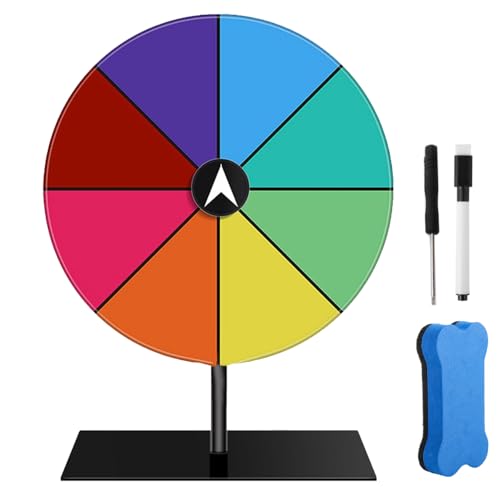 Afenau Glücksrad zum Drehen, 20cm 8 Farben Glücksrad Zum Selbstgestalten mit Ständer, Trocken Folienstift Abwischbar und Radiergummi, Acryl Gluecksrad Gluecksrad für Wortspiele Karneval Party Karneval von Afenau