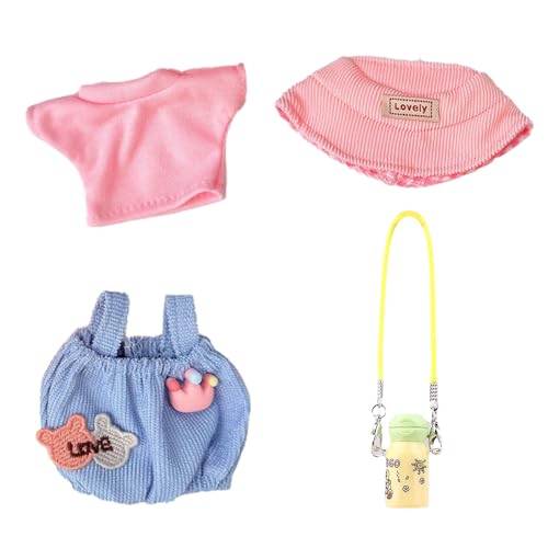 Bekleidung für 17cm Plüsch, Afenau Mini Plüsch Puppen Kleidung mit Hut Wasserflasche, Kuscheltier Kleidung Outfit, Niedliche Spielzeugkleidung für Jungen Mädchen Geschenke (Ohne Puppe) von Afenau