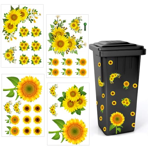 AffeGifts MüLleimer Blumen Aufkleber, Wasserdicht Selbstklebend Mülleimer Aufkleber Blumen für Behälter Dekorativ (4 Blätter) von AffeGifts