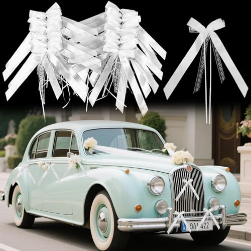 Hochzeitsschleifen fürs Auto, 2 Schichten Spitze und Satin Auto Bogen Vorgeformt Süße Hochzeitsauto Deko für Brautsträuße, Geschenkverpackung und Foto-Prop von AffeGifts